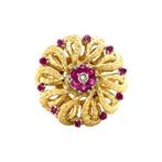 Gouden vintage entourage ring met robijn en diamant 18 krt, Ophalen of Verzenden, Nieuw