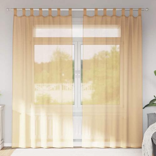 vidaXL Gordijnen voile met roedezakken 2 st zand, Huis en Inrichting, Stoffering | Gordijnen en Lamellen, Bruin, Nieuw, Verzenden