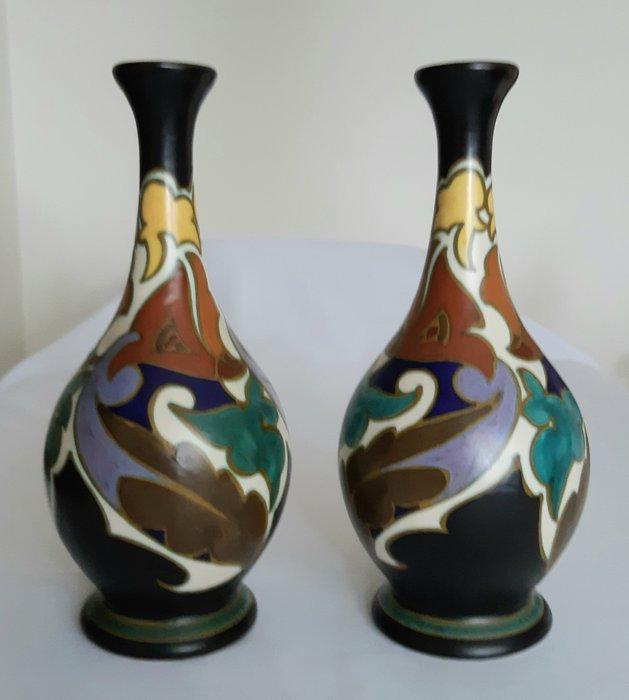 Gouda Holland - L.Rotius - Vaas - Plateel - 2 Vazen - Art, Antiek en Kunst, Antiek | Glas en Kristal