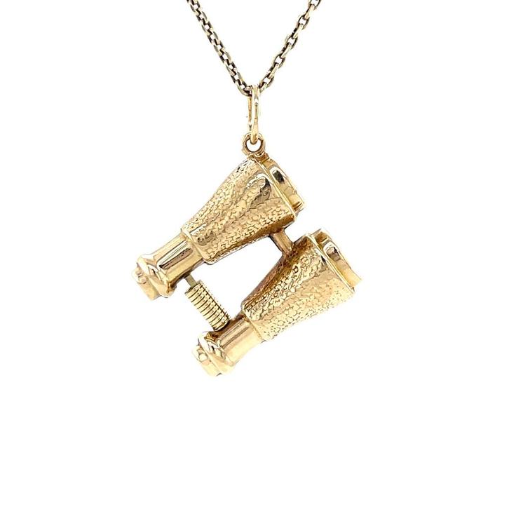 Gouden hanger verrekijker 14 karaat, Sieraden, Tassen en Uiterlijk, Kettinghangers, Goud, Zo goed als nieuw, Goud, Verzenden