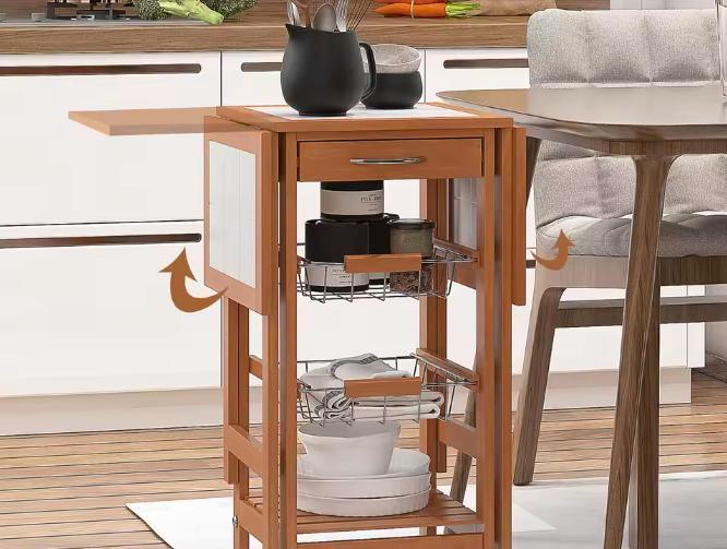 Opvouwbare Keukentrolley met Lade en Keramisch Blad 91×75, Huis en Inrichting, Tafels | Eettafels, Nieuw, Verzenden