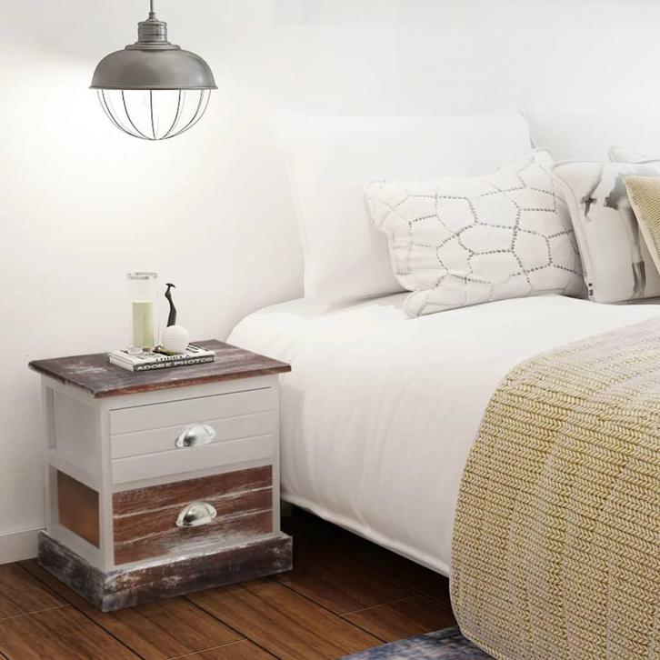 vidaXL Nachtkastjes bruin en wit 2 st, Huis en Inrichting, Slaapkamer | Nachtkastjes, Nieuw, Minder dan 45 cm, Hout, Minder dan 55 cm