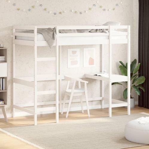 vidaXL Hoogslaper met bureau massief grenenhout wit 100x200, Huis en Inrichting, Slaapkamer | Bedden, 100 cm, 200 cm, Wit, Eenpersoons