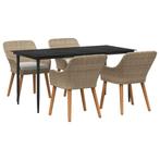 vidaXL Tuin eettafelset met kussen 5 pcs Beige poly rattan, Tuin en Terras, Verzenden, Nieuw, Rotan