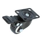 Zwenkwiel met rem en bevestigingsplaat zwart Ø40x20 mm, Verzenden, Nieuw