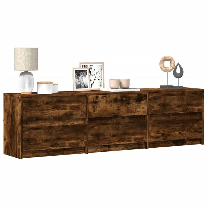 vidaXL Tv-meubel met LED 180x34x50 cm bewerkt hout gerookt, Huis en Inrichting, Kasten | Televisiemeubels, Nieuw, Overige houtsoorten