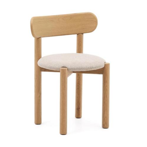 *WOONWINKEL* Kave Home Nebai Eiken Eetkamerstoel Met Beige S, Huis en Inrichting, Stoelen, Bruin, Nieuw, Stof, Verzenden