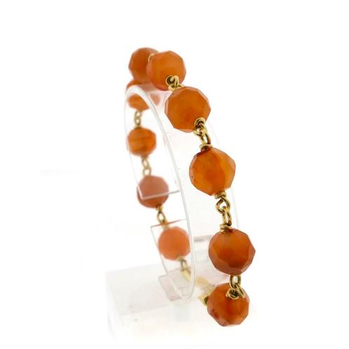Gouden armband met carneool | 20 cm (vintage, granaat), Sieraden, Tassen en Uiterlijk, Armbanden, Overige kleuren, Gebruikt, Met edelsteen