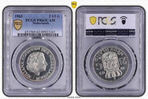 Koningin Juliana zilveren 2 1/2 gulden 1963 Proof PR62CAM, Postzegels en Munten, Munten | Nederland, Losse munt, Koningin Juliana