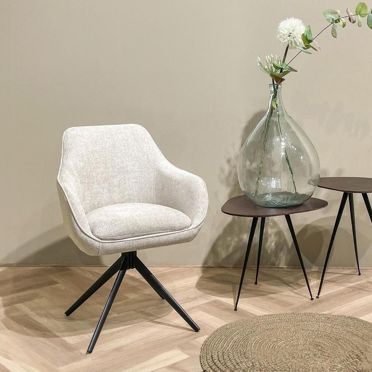 Eetkamerstoel met armleuning  Stof Taupe & Beige -, Huis en Inrichting, Stoelen, Nieuw, Ophalen of Verzenden