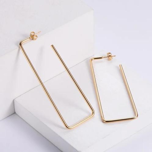 Stainless steel gouden grote vierkante oorhangers, Sieraden, Tassen en Uiterlijk, Oorbellen, Nieuw, Verzenden