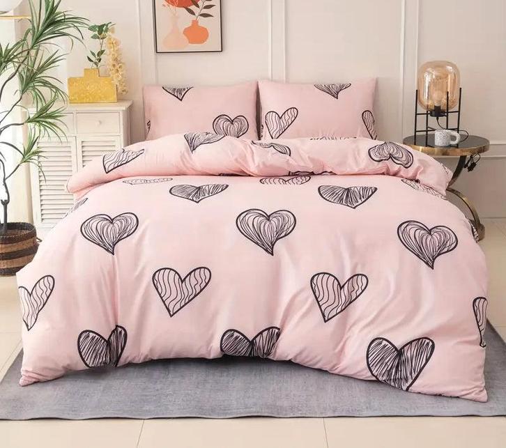 Eenpersoons Dekbedovertrek 140 x 200 - Roze - Hartjes, Huis en Inrichting, Slaapkamer | Beddengoed, Verzenden