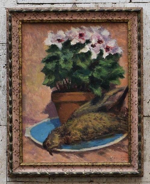 Mario Borgiotti (1906-1977) - Ciclamini e fagianella, Antiek en Kunst, Kunst | Schilderijen | Klassiek