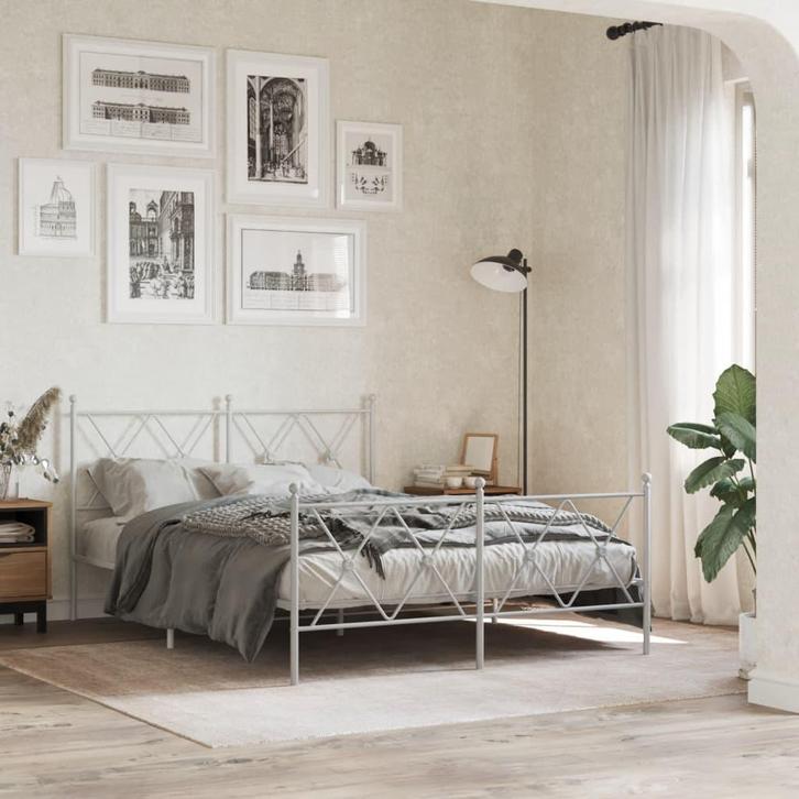 vidaXL Bedframe met hoofd- en voeteneinde metaal wit 137x190, Huis en Inrichting, Slaapkamer | Bedden, Wit, Nieuw, Metaal, Tweepersoons