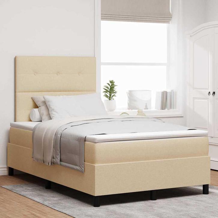 vidaXL Boxspring bed met matras met LED Crème 120 x 190 cm, Huis en Inrichting, Slaapkamer | Bedden, Crème, Nieuw, Stof, Verzenden