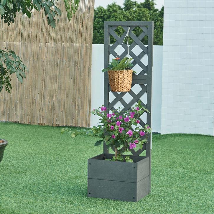 Plantenbak met latwerk Amstelveen HKC 135x40x30 cm grijs [en, Tuin en Terras, Bloembakken en Plantenbakken, Verzenden