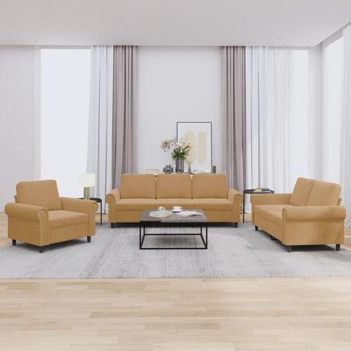 vidaXL 3-delige Loungeset met kussens fluweel bruin, Huis en Inrichting, Banken | Bankstellen, Nieuw, Stof, Vierpersoons of meer