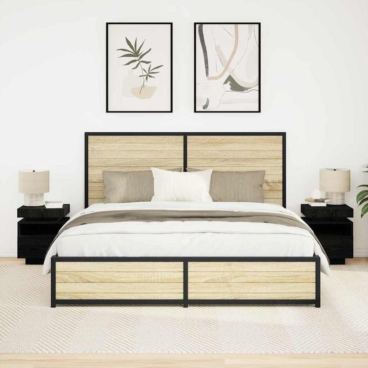 vidaXL Nachtkast 2 pcs Zwart eiken 40 x 39 x 48.5 cm Bewerkt, Huis en Inrichting, Slaapkamer | Nachtkastjes, Nieuw, Minder dan 45 cm