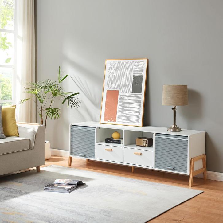 TV-meubel Kvaefjord 160x40x52 cm wit en grijs [en.casa], Huis en Inrichting, Kasten | Televisiemeubels, Verzenden