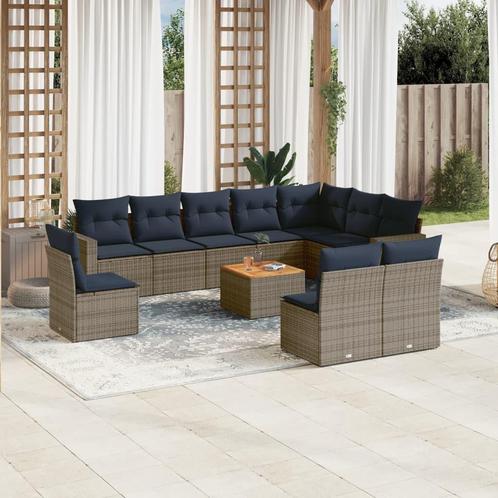 vidaXL 11-delige Loungeset met kussens poly rattan grijs, Tuin en Terras, Tuinsets en Loungesets, Loungeset, Nieuw, Rotan, Verzenden