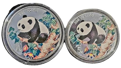 Chinese Panda 1998 gekleurd 1/2 en 1 oz koppeltje, Postzegels en Munten, Munten | Azië, Oost-Azië, Losse munt, Zilver, Verzenden