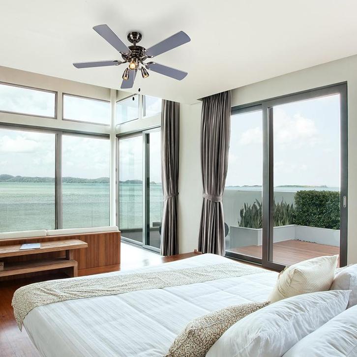 Plafondventilator staal 110cm 3-lichts met trekschakelaar -, Huis en Inrichting, Lampen | Plafondlampen, Nieuw, Overige materialen