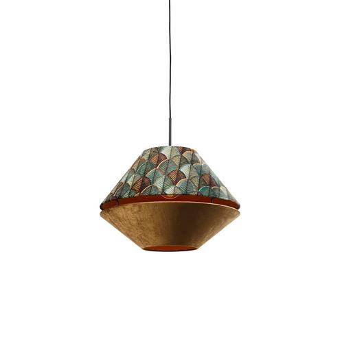 Hanglamp zwart met dubbele velours lampenkap blad dessin en, Huis en Inrichting, Lampen | Hanglampen, Nieuw, 75 cm of meer