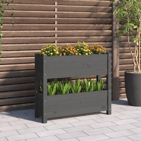 vidaXL Plantenbak 77x25x66 cm massief grenenhout grijs, Tuin en Terras, Bloempotten, Nieuw, Verzenden