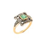 Gouden Art deco ring met smaragd en roos geslepen diamant..., Sieraden, Tassen en Uiterlijk, Ringen, Goud, Met edelsteen, Gebruikt