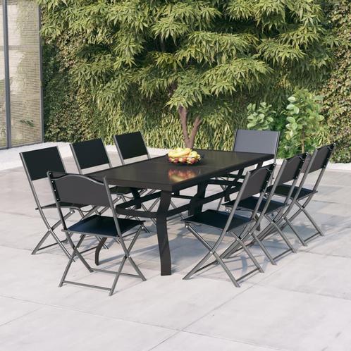 vidaXL 9-delige Tuinset grijs en zwart, Tuin en Terras, Tuinsets en Loungesets, Tuinset, Nieuw, 8 zitplaatsen, Rvs, Verzenden
