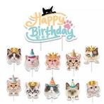 11-delige cupcake en taart topper set Happy Birthday Cats, Nieuw, Verzenden