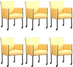 Set van 6 Gele leren moderne kuipstoel - poot rond zwart met, Huis en Inrichting, Stoelen, Nieuw, Leer, Ophalen of Verzenden, Modern