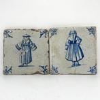 Tegel - Antieke Delfsblauwe tegels (marktvrouw) - 1600-1650,, Antiek en Kunst