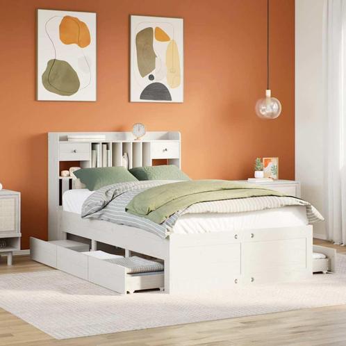 vidaXL Bed met boekenkast zonder matras grenenhout wit, Huis en Inrichting, Slaapkamer | Bedden, 120 cm, 200 cm, Wit, Twijfelaar