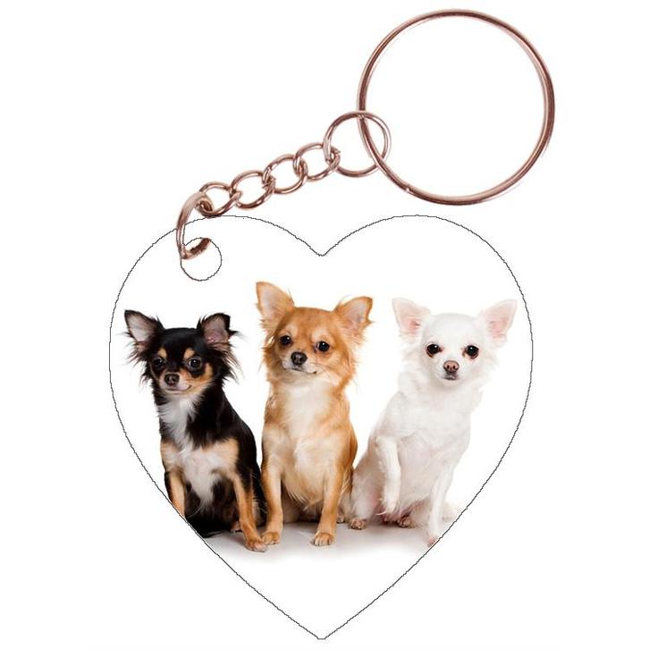 Sleutelhanger hartje 5x5cm - Chihuahuas zwart/bruin/wit NIEU, Verzamelen, Sleutelhangers, Nieuw, Ophalen of Verzenden