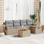 vidaXL 6-delige Loungeset met kussens poly rattan beige, Verzenden, Nieuw, Rotan, Loungeset