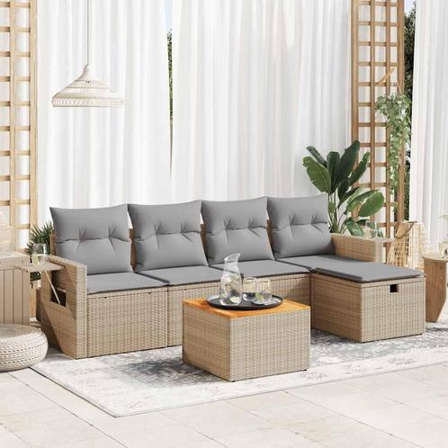 vidaXL 6-delige Loungeset met kussens poly rattan beige, Tuin en Terras, Tuinsets en Loungesets, Loungeset, Nieuw, Rotan, Verzenden