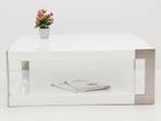 Bijzettafel salontafel 90x90cm (bxd), hoogglans wit met RVS, Gebruikt, Ophalen of Verzenden