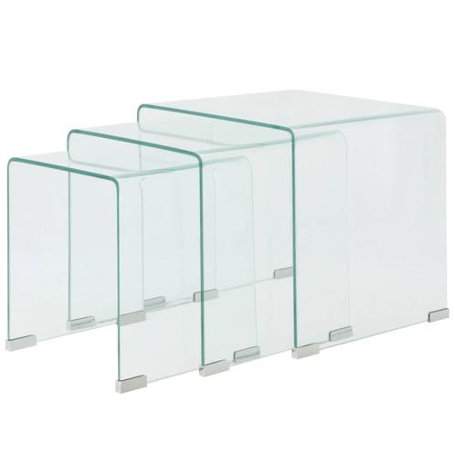 vidaXL Bijzettafel set 3-dlg transparant gehard glas, Huis en Inrichting, Tafels | Salontafels, Nieuw, Minder dan 50 cm, Glas