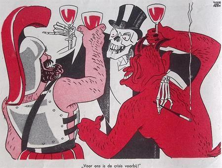 Spotprent De dood, Mars en de duivel vieren het einde van..., Antiek en Kunst, Kunst | Litho's en Zeefdrukken, Verzenden