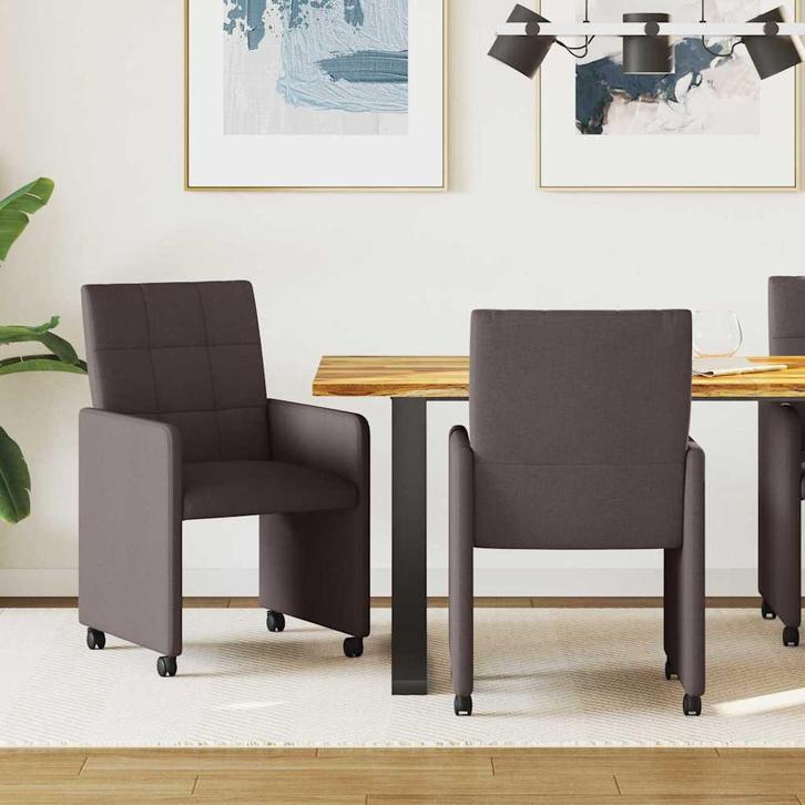 vidaXL Dining Stoelen met Wielen 2 pcs Donkerbruin 58 x 65 x, Huis en Inrichting, Stoelen, Bruin, Nieuw, Verzenden
