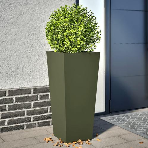 vidaXL Plantenbakken 2 st 35x35x75 cm staal olijfgroen, Tuin en Terras, Bloembakken en Plantenbakken, Nieuw, Metaal, Verzenden