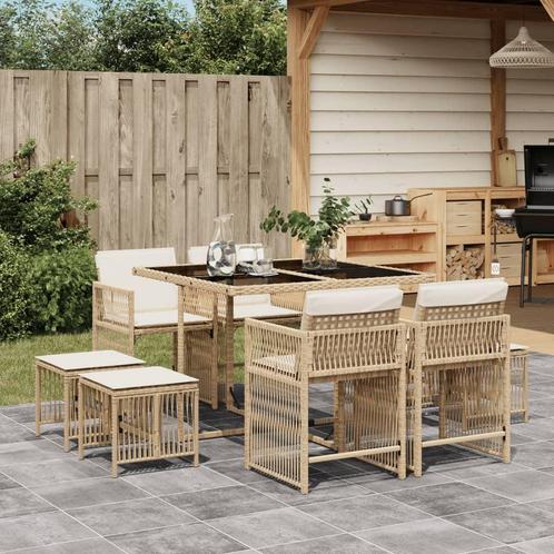 vidaXL 9-delige Tuinset met kussens poly rattan beige, Tuin en Terras, Tuinsets en Loungesets, Tuinset, Nieuw, 8 zitplaatsen, Rotan