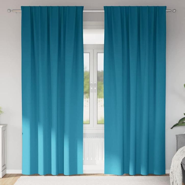 vidaXL Zwart-out Gordijnen met Ringen 2 pcs Turquoise 260 x, Huis en Inrichting, Stoffering | Gordijnen en Lamellen, Nieuw, Verzenden