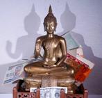 Buddha op troon met offergeld - Thailand  (Zonder, Antiek en Kunst