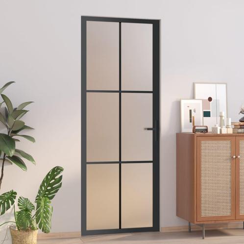 vidaXL Binnendeur 76x201,5 cm matglas en aluminium zwart, Doe-het-zelf en Verbouw, Deuren en Horren, Nieuw, Verzenden