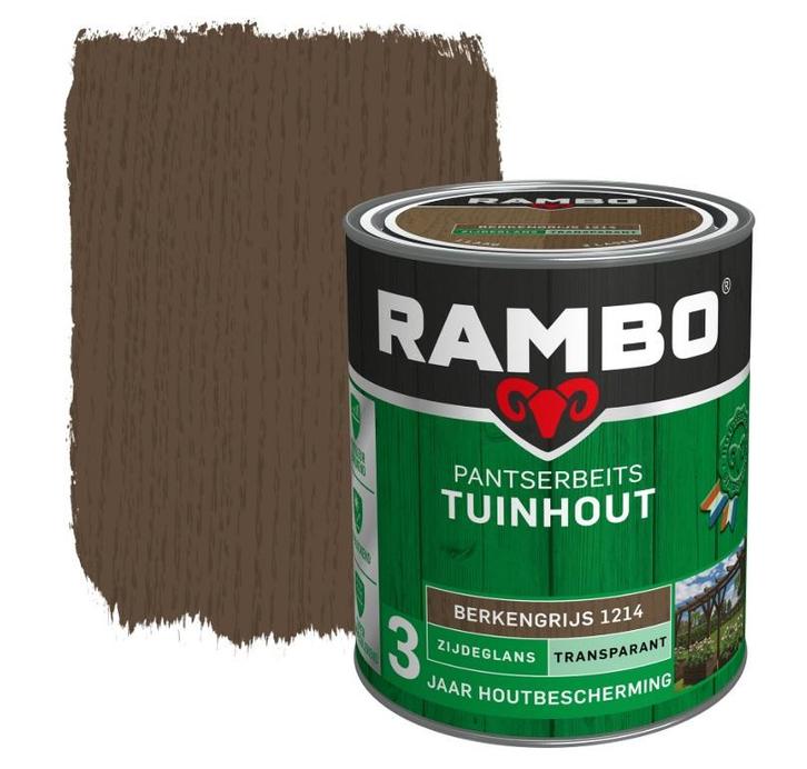 Rambo Pantserbeits Tuinhout Zijdeglans Berkengrijs 1.5L, Doe-het-zelf en Verbouw, Verf, Beits en Lak, Beits, Grijs, Nieuw, Minder dan 5 liter