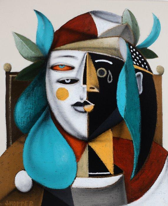 Jone Hopper - Portrait sur une chaise, Antiek en Kunst, Kunst | Schilderijen | Modern