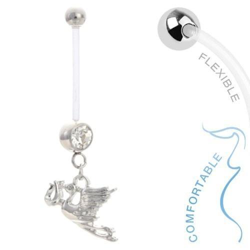 Fako Bijoux - Zwangerschapspiercing - Ooievaar - Wit, Sieraden, Tassen en Uiterlijk, Piercings, Verzenden