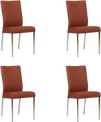 Set van 4 Donkercognac leren moderne eetkamerstoelen - Toled, Huis en Inrichting, Stoelen, Overige kleuren, Nieuw, Leer, Ophalen of Verzenden